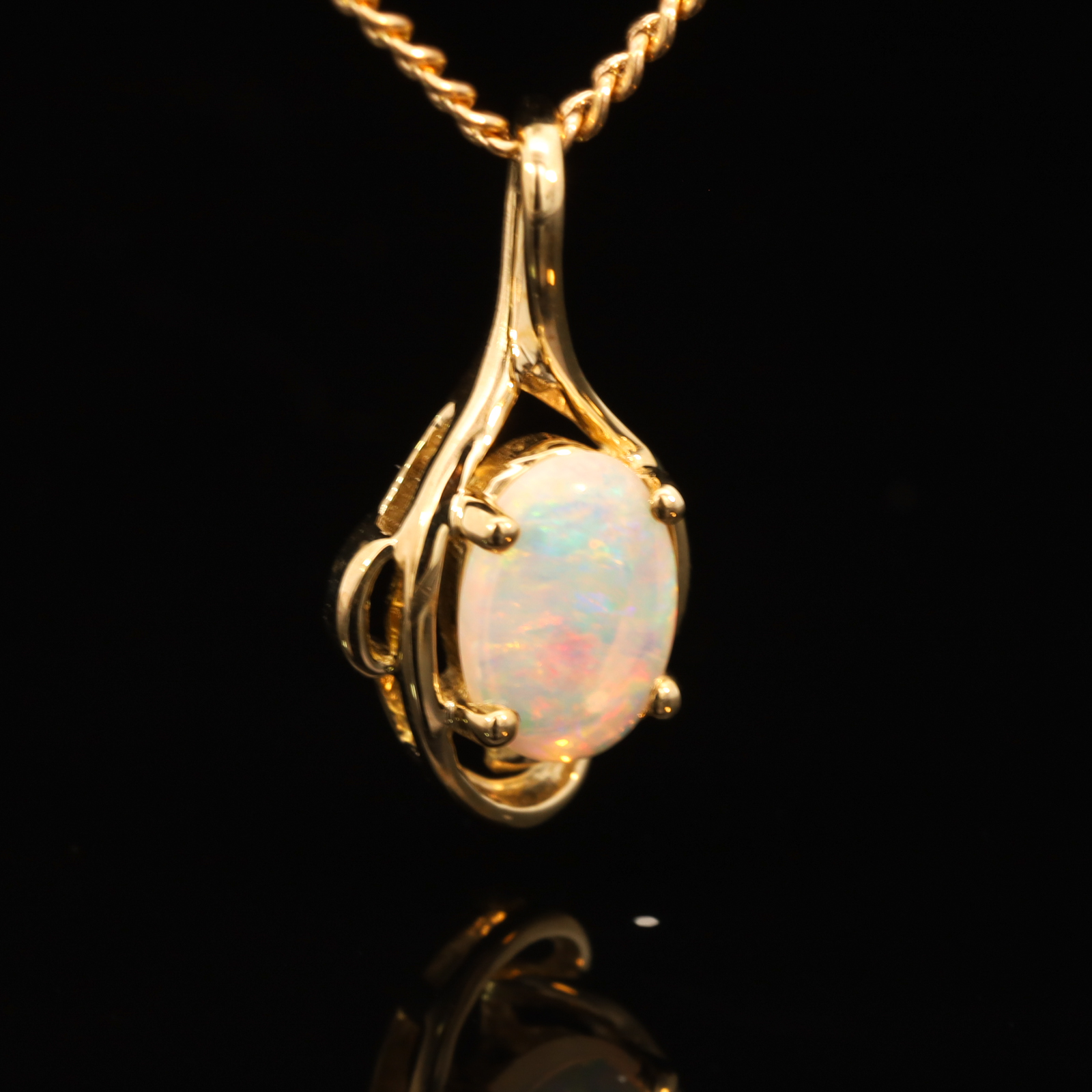Yellow Gold Blue Green Yellow Orange Pink Crystal Opal Pendant