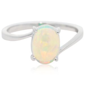 White Gold Blue Green Yellow Orange Crystal Opal Ring