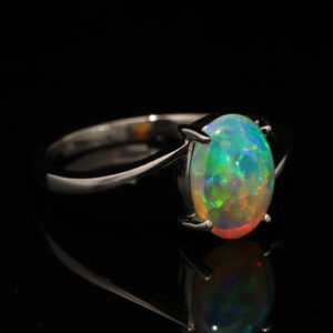White Gold Blue Green Yellow Orange Crystal Opal Ring