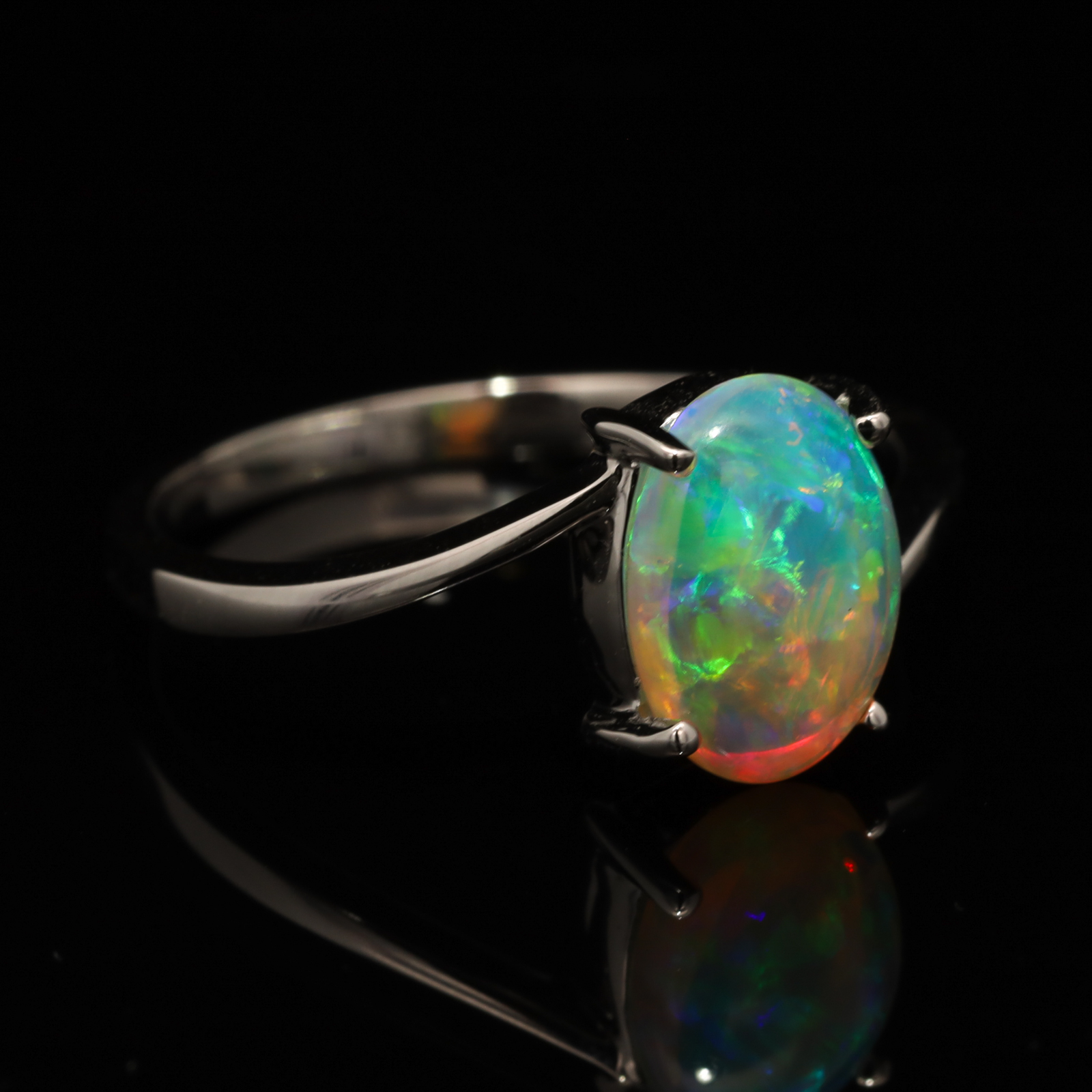 White Gold Blue Green Yellow Orange Crystal Opal Ring