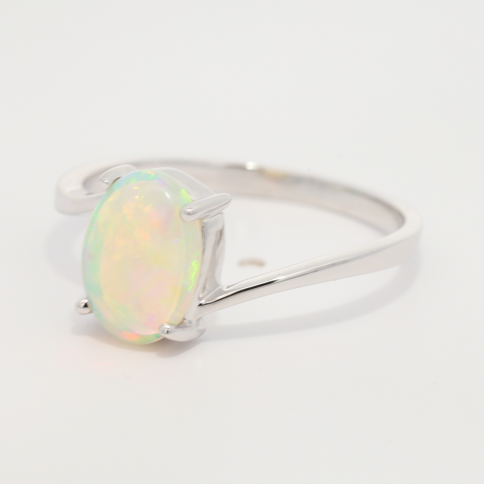 White Gold Blue Green Yellow Orange Crystal Opal Ring