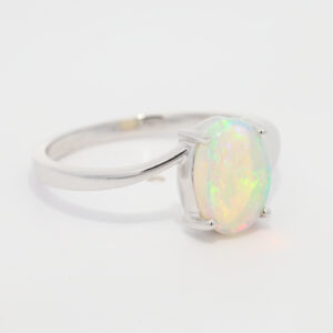 White Gold Blue Green Yellow Orange Crystal Opal Ring