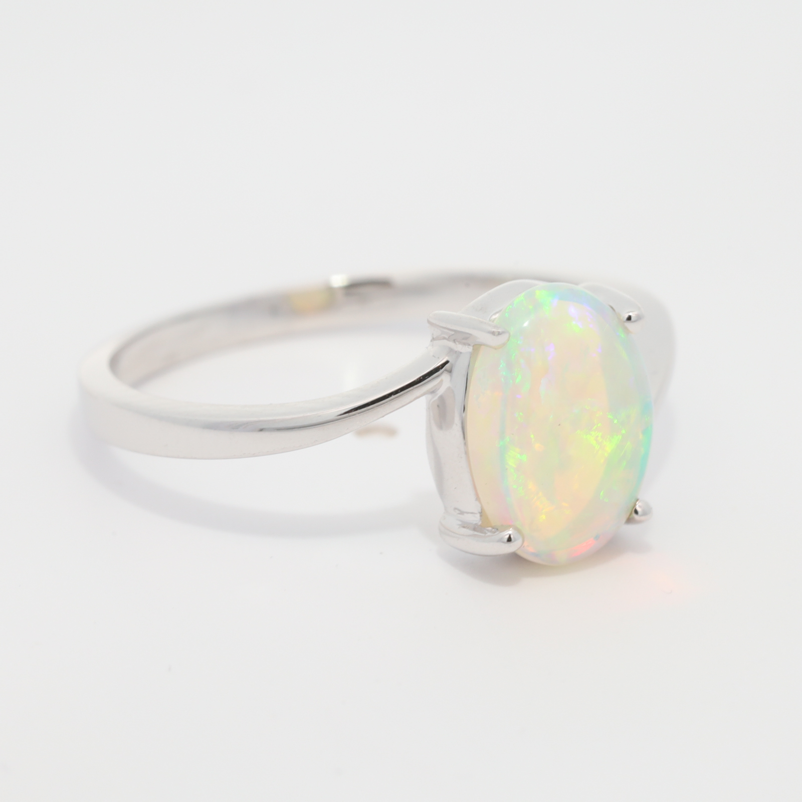 White Gold Blue Green Yellow Orange Crystal Opal Ring