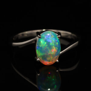 White Gold Blue Green Yellow Orange Crystal Opal Ring