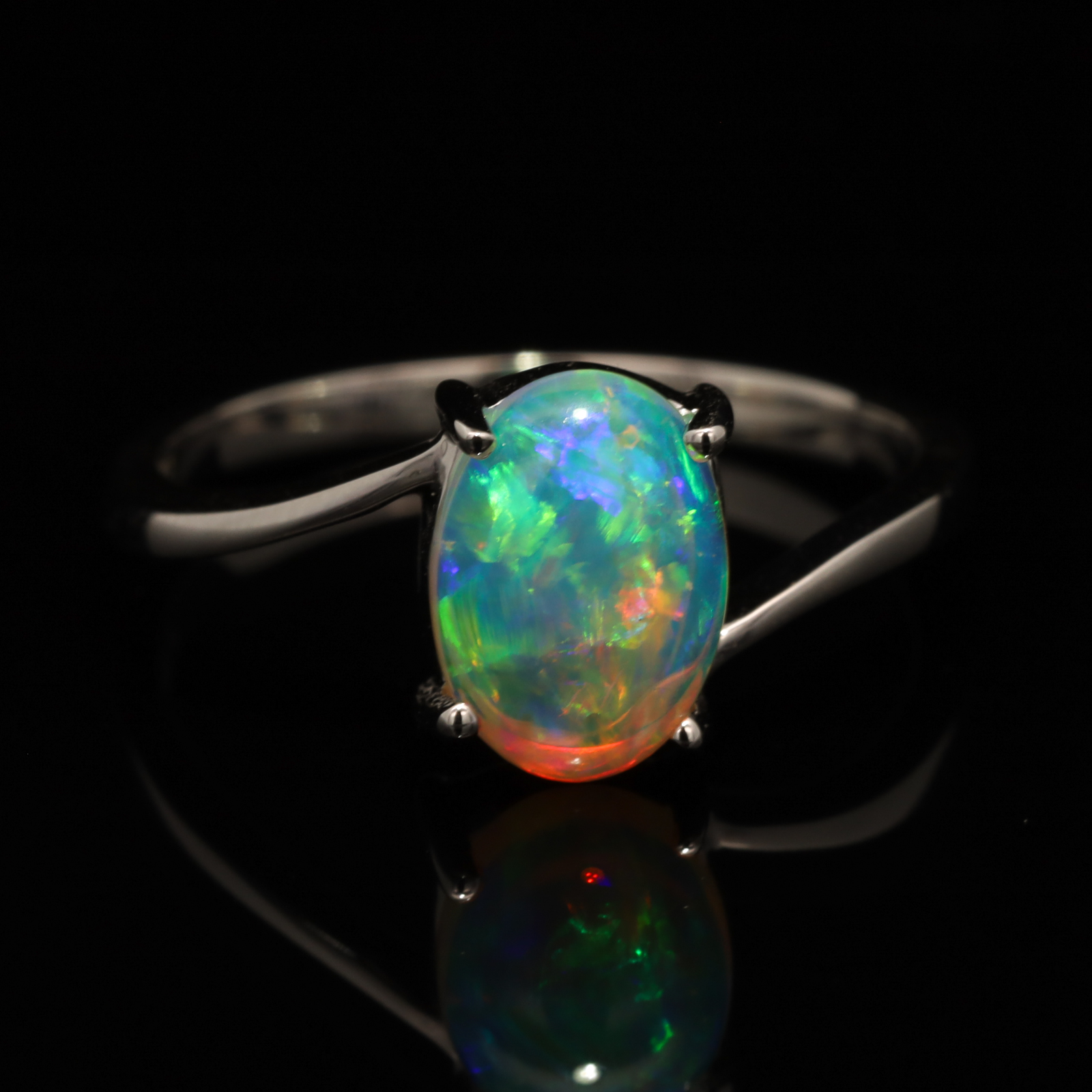White Gold Blue Green Yellow Orange Crystal Opal Ring
