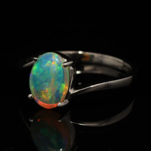 White Gold Blue Green Yellow Orange Crystal Opal Ring