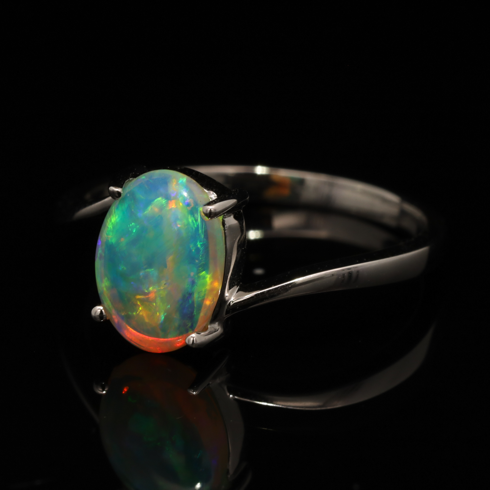 White Gold Blue Green Yellow Orange Crystal Opal Ring