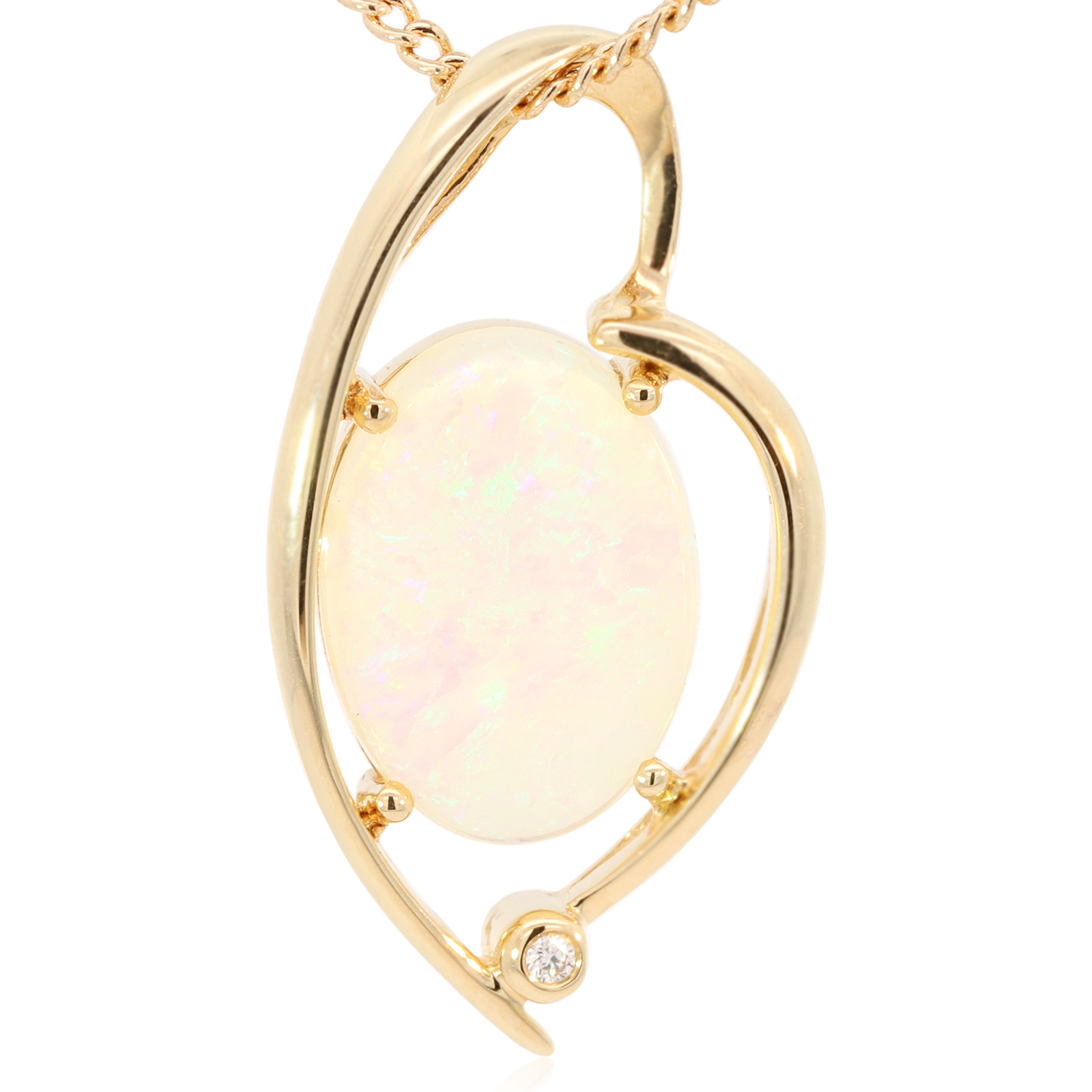 Yellow Gold Blue Green Crystal Opal and Diamond Pendant