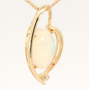 Yellow Gold Blue Green Crystal Opal and Diamond Pendant