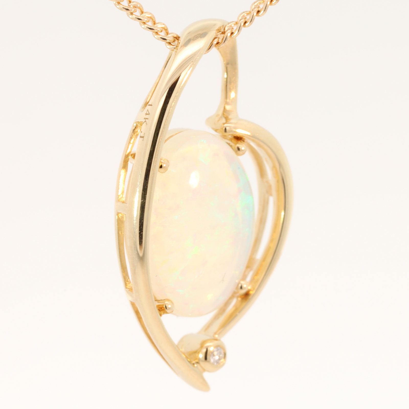 Yellow Gold Blue Green Crystal Opal and Diamond Pendant
