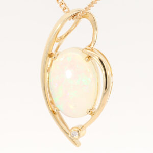 Yellow Gold Blue Green Crystal Opal and Diamond Pendant