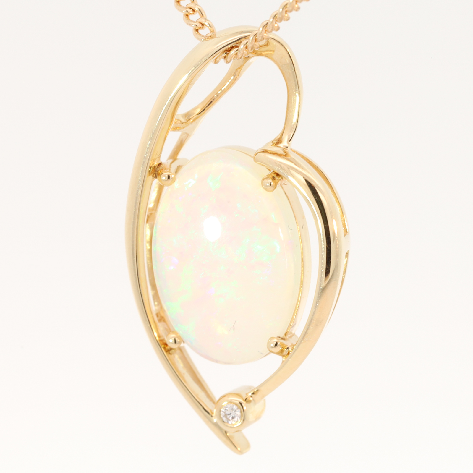Yellow Gold Blue Green Crystal Opal and Diamond Pendant
