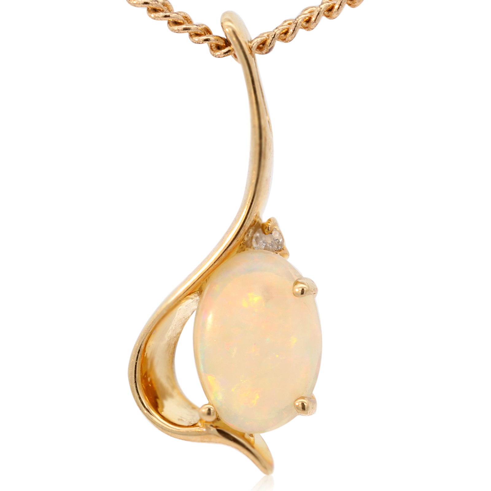 Yellow Gold Blue Green Yellow Orange Pink Crystal Opal and Diamond Pendant