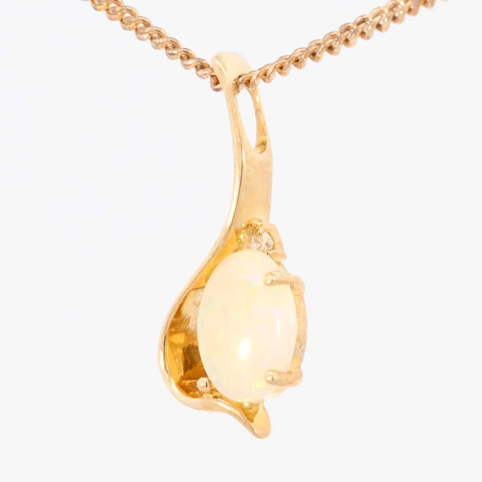 Yellow Gold Blue Green Yellow Orange Pink Crystal Opal and Diamond Pendant