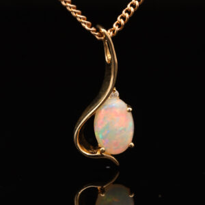 Yellow Gold Blue Green Yellow Orange Pink Crystal Opal and Diamond Pendant