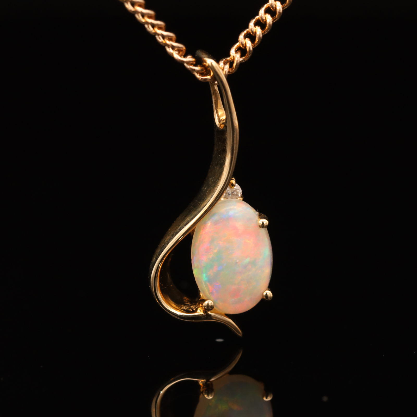 Yellow Gold Blue Green Yellow Orange Pink Crystal Opal and Diamond Pendant