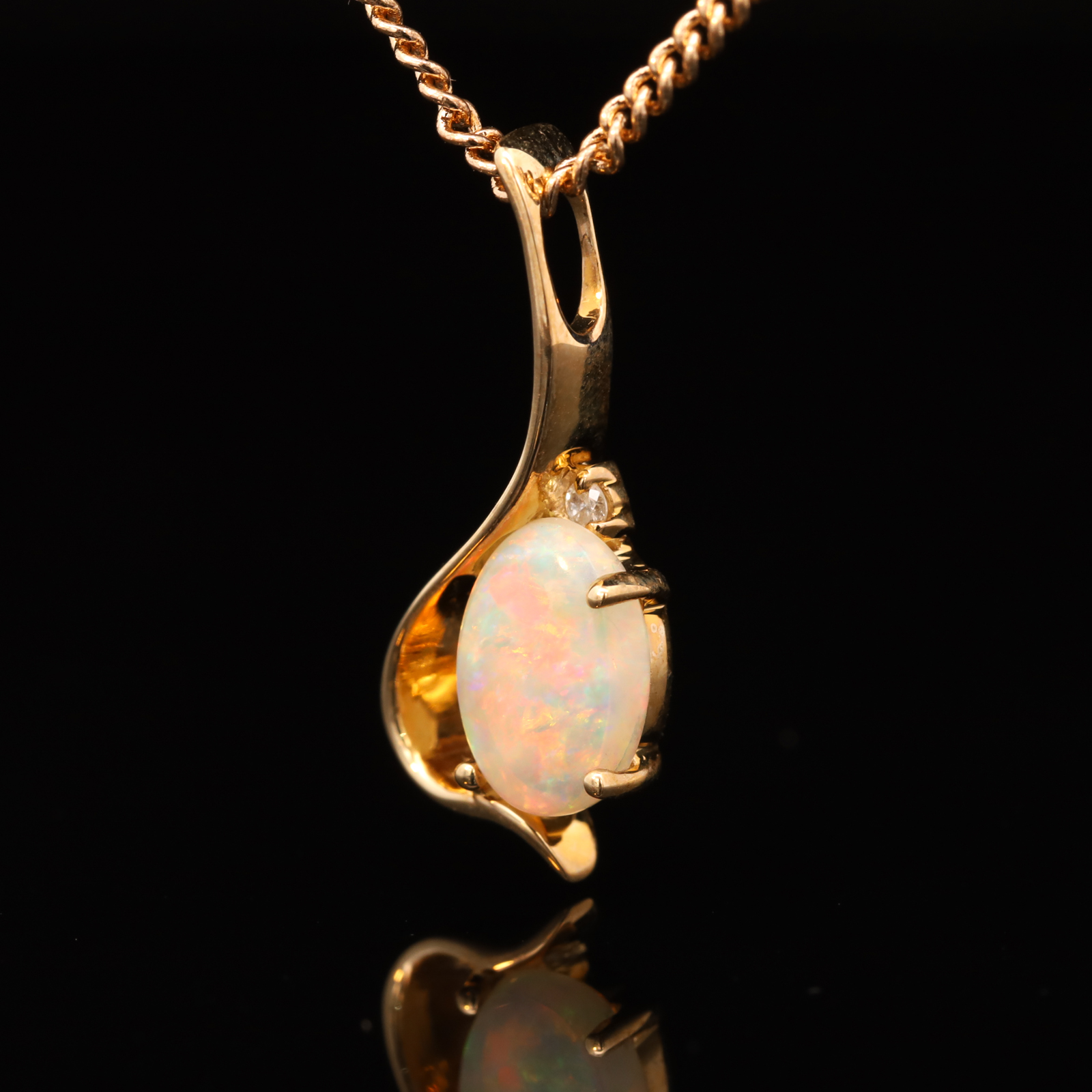 Yellow Gold Blue Green Yellow Orange Pink Crystal Opal and Diamond Pendant