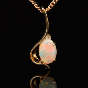 Yellow Gold Blue Green Yellow Orange Pink Crystal Opal and Diamond Pendant