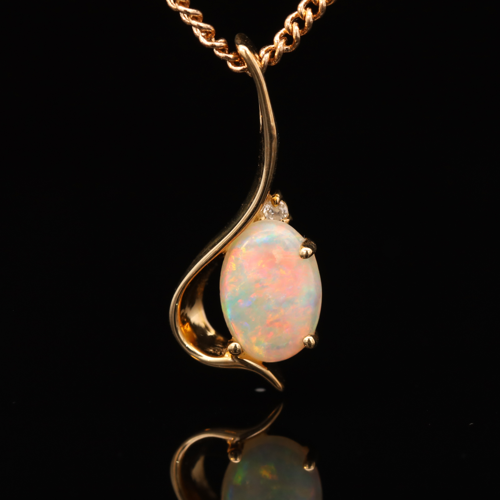 Yellow Gold Blue Green Yellow Orange Pink Crystal Opal and Diamond Pendant