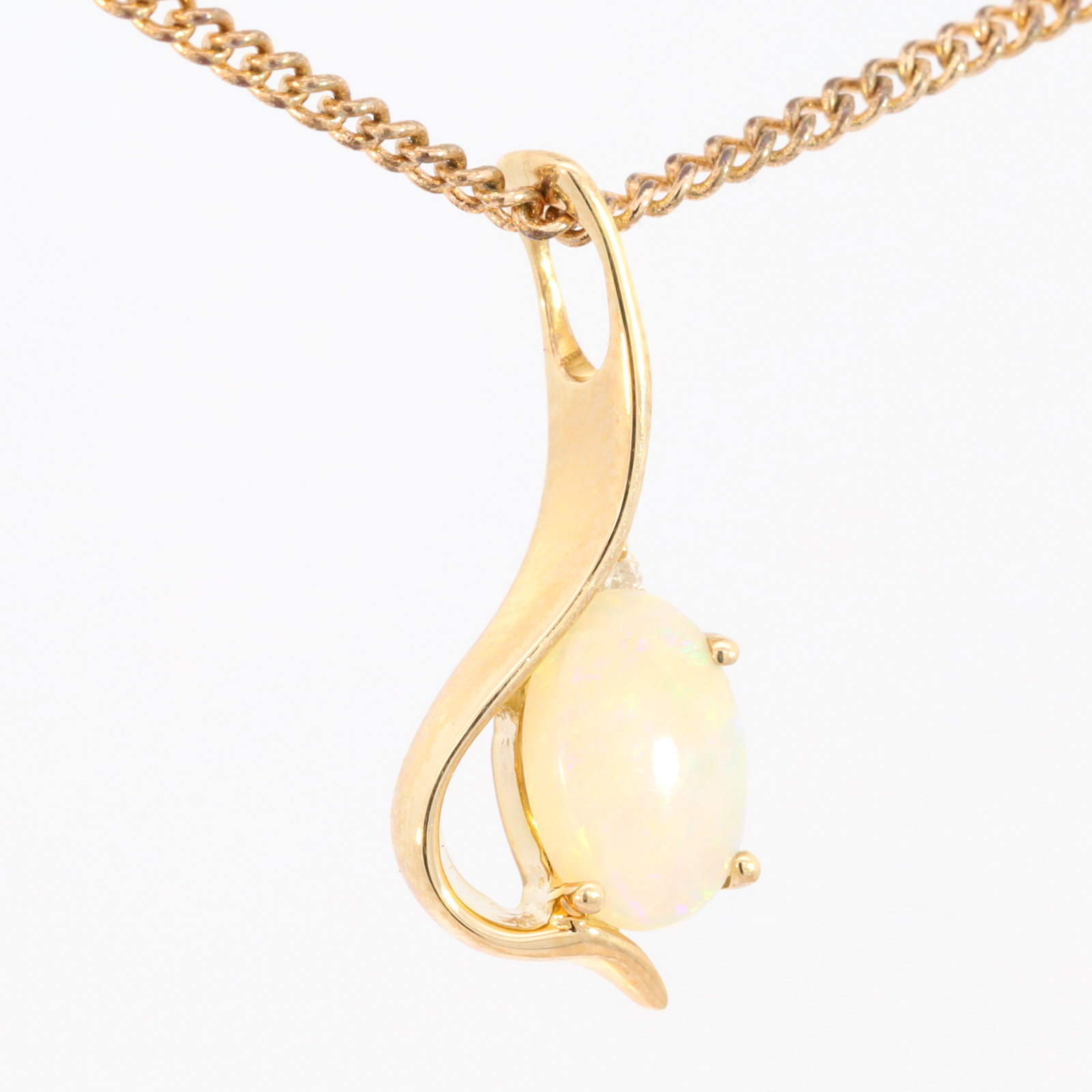 Yellow Gold Blue Green Yellow Orange Pink Crystal Opal and Diamond Pendant