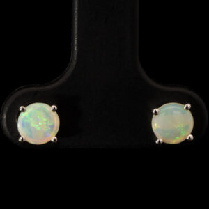 White Gold Blue Green Crystal Opal Earrings