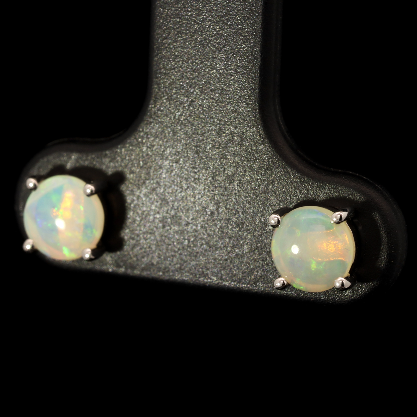 White Gold Blue Green Crystal Opal Earrings