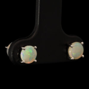 White Gold Blue Green Crystal Opal Earrings
