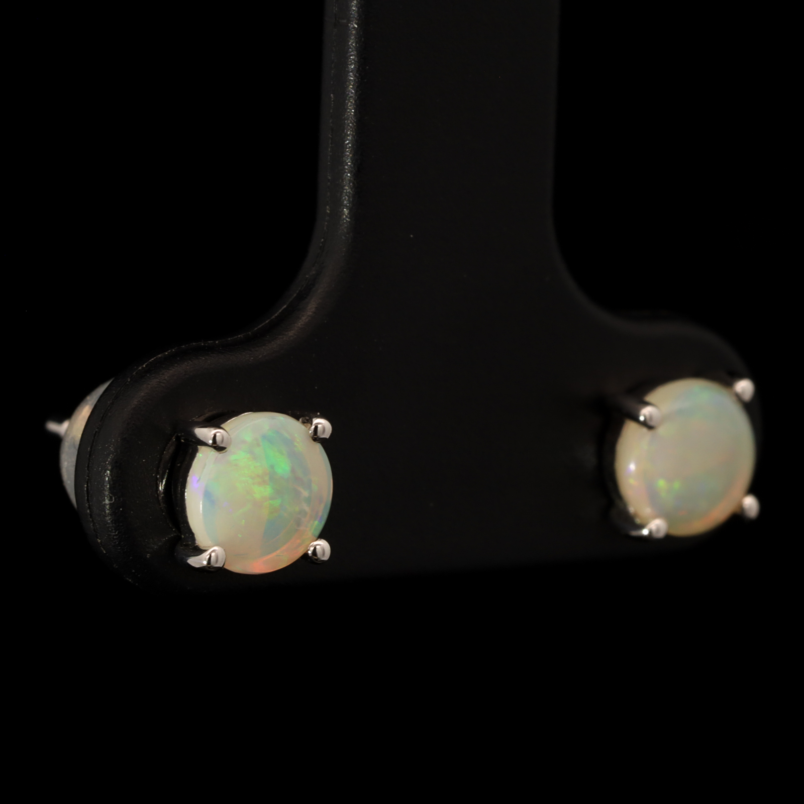 White Gold Blue Green Crystal Opal Earrings
