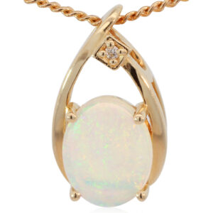 Yellow Gold Blue Green Yellow Orange Pink Crystal Opal and Diamond Pendant