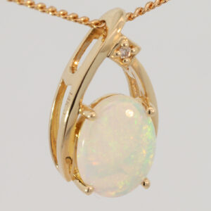 Yellow Gold Blue Green Yellow Orange Pink Crystal Opal and Diamond Pendant