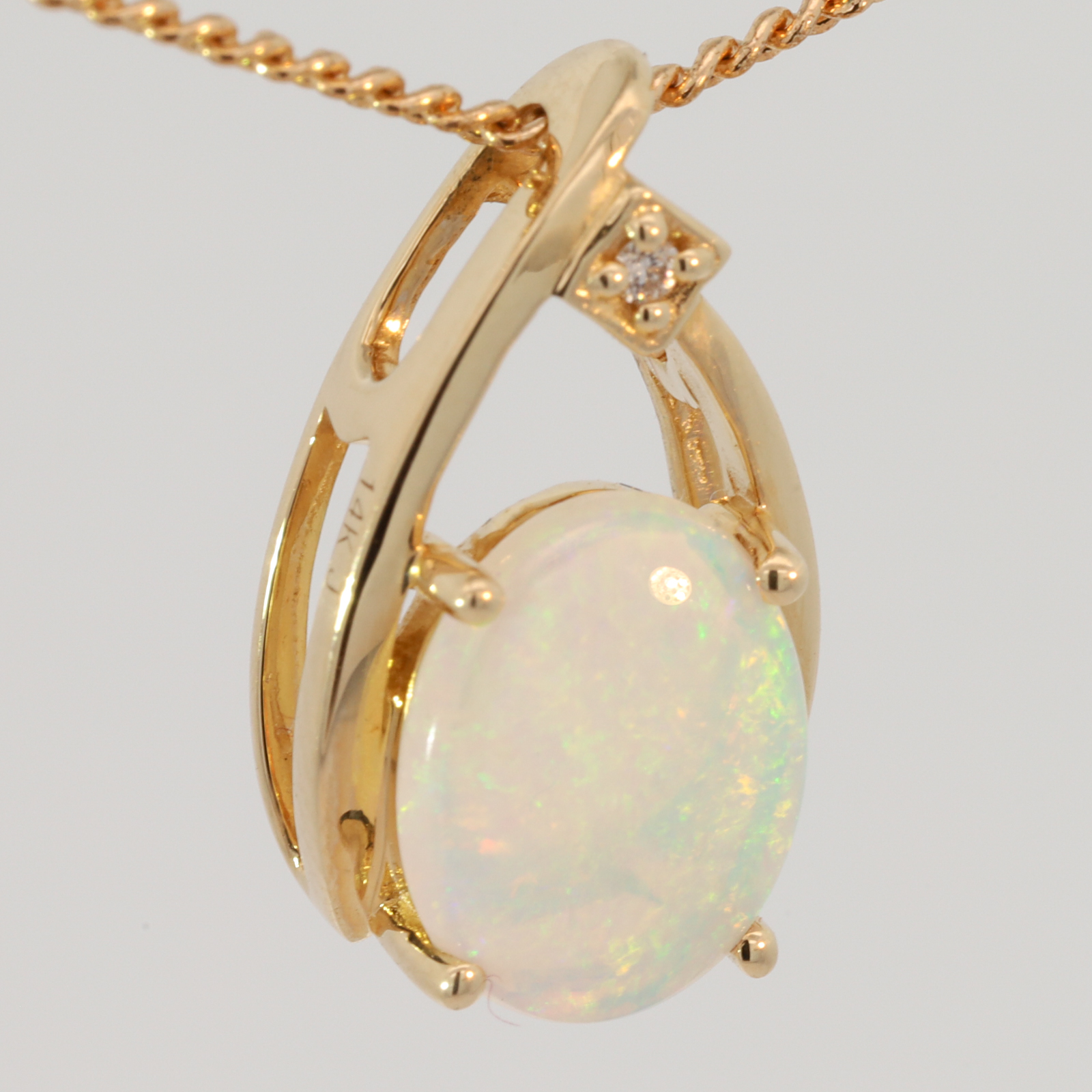 Yellow Gold Blue Green Yellow Orange Pink Crystal Opal and Diamond Pendant