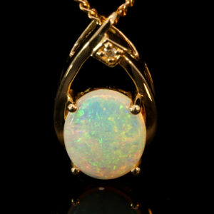 Yellow Gold Blue Green Yellow Orange Pink Crystal Opal and Diamond Pendant