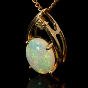 Yellow Gold Blue Green Yellow Orange Pink Crystal Opal and Diamond Pendant