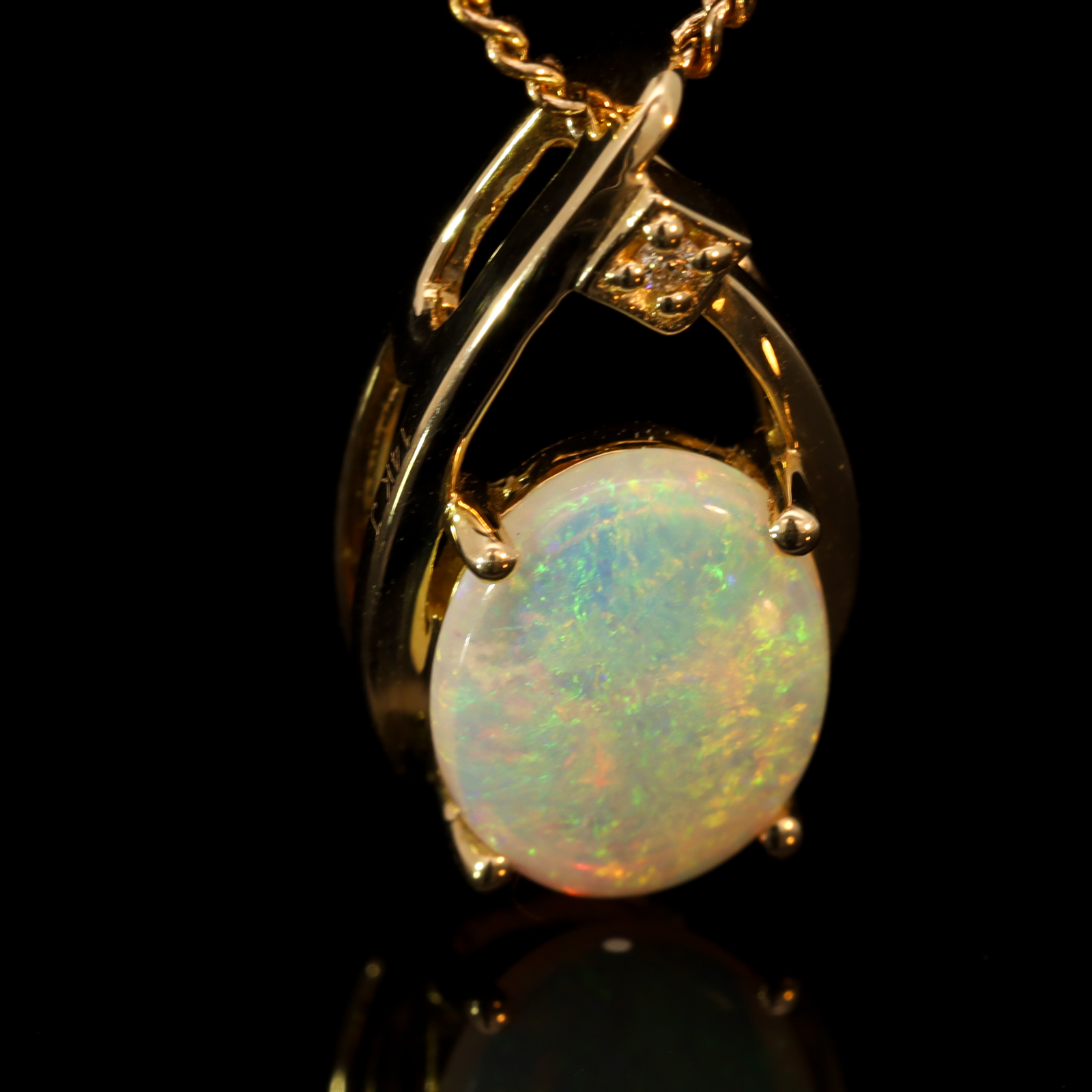 Yellow Gold Blue Green Yellow Orange Pink Crystal Opal and Diamond Pendant