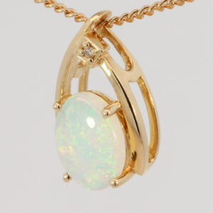 Yellow Gold Blue Green Yellow Orange Pink Crystal Opal and Diamond Pendant