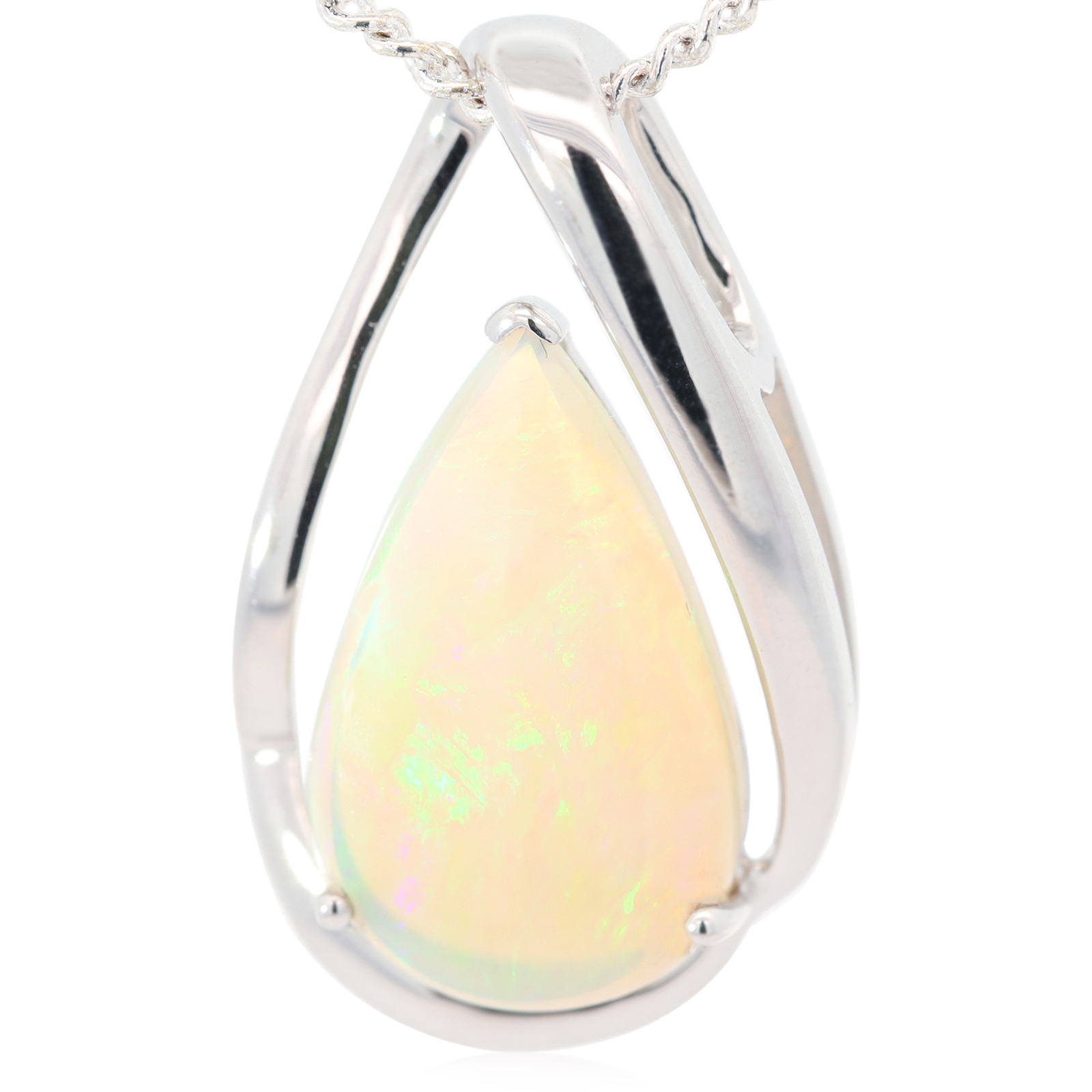 White Gold Blue Green Crystal Opal Pendant