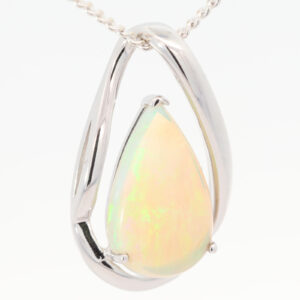 White Gold Blue Green Crystal Opal Pendant