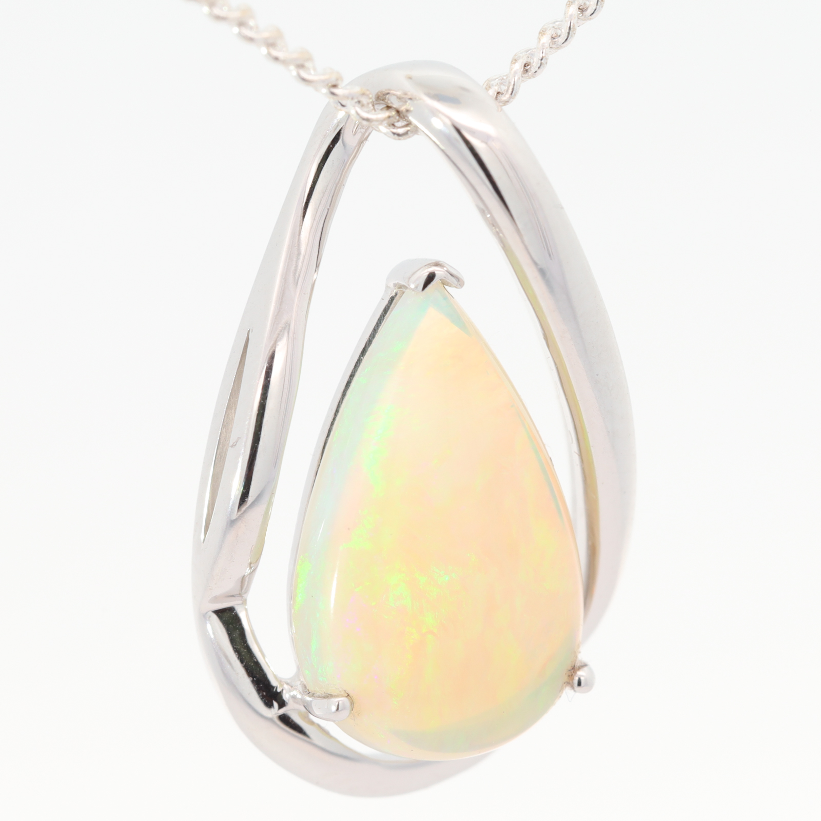 White Gold Blue Green Crystal Opal Pendant