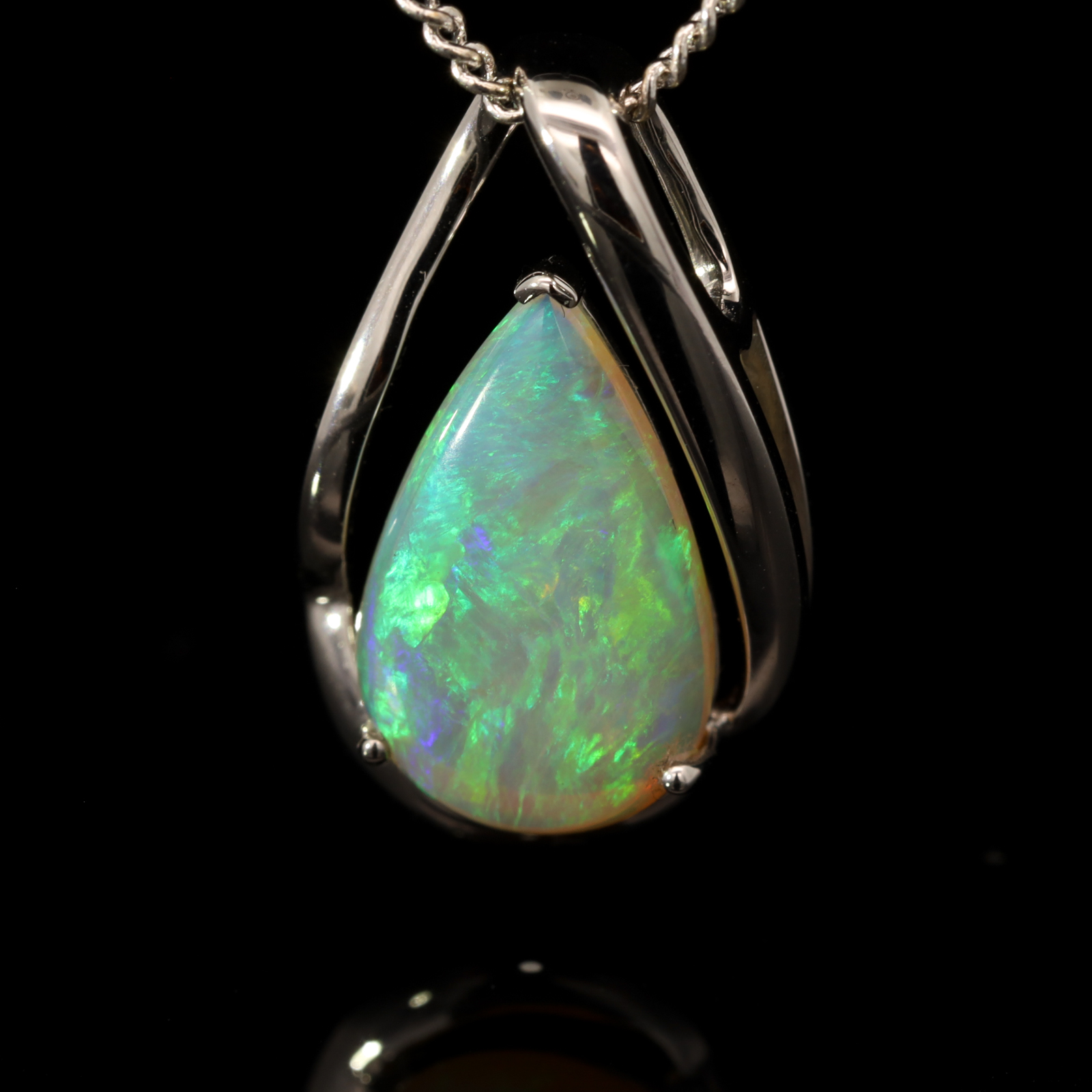 White Gold Blue Green Crystal Opal Pendant