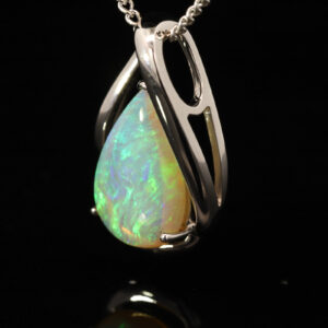 White Gold Blue Green Crystal Opal Pendant