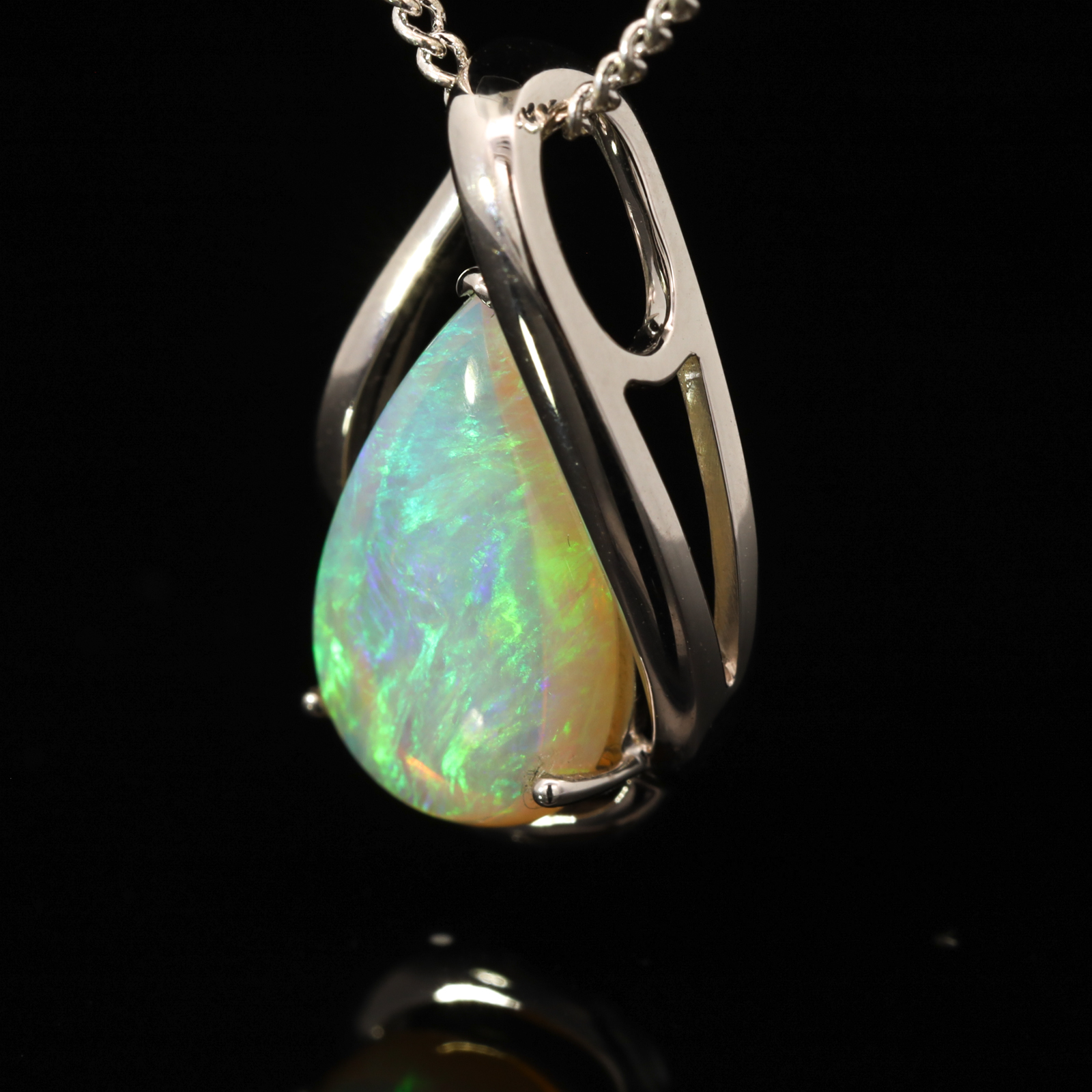 White Gold Blue Green Crystal Opal Pendant