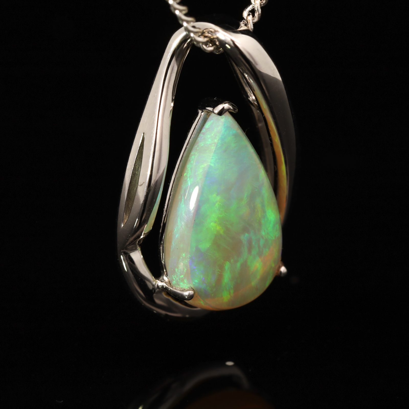 White Gold Blue Green Crystal Opal Pendant