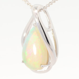 White Gold Blue Green Crystal Opal Pendant