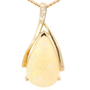 Yellow Gold Green Orange Yellow Red Crystal Opal and Diamond Pendant