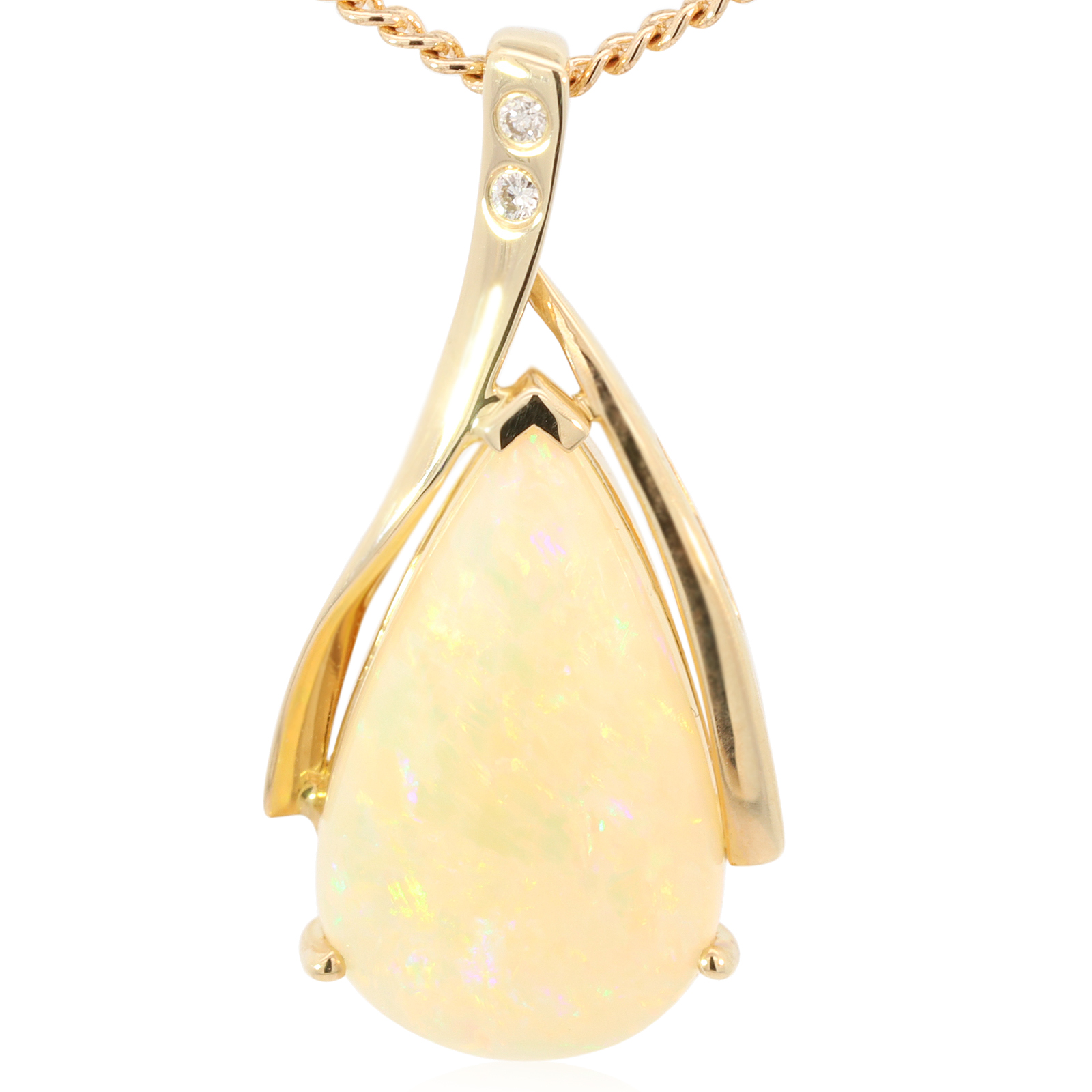 Yellow Gold Green Orange Yellow Red Crystal Opal and Diamond Pendant