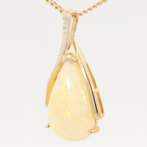 Yellow Gold Green Orange Yellow Red Crystal Opal and Diamond Pendant