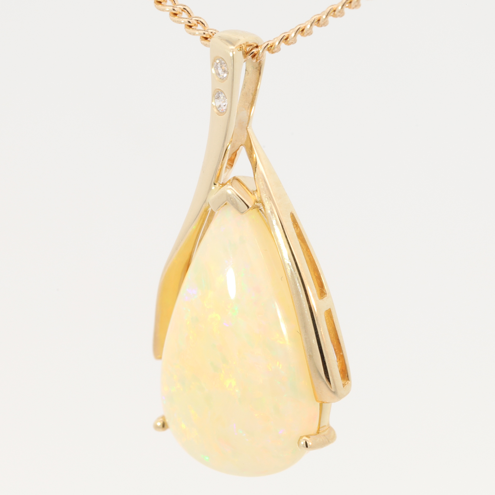Yellow Gold Green Orange Yellow Red Crystal Opal and Diamond Pendant