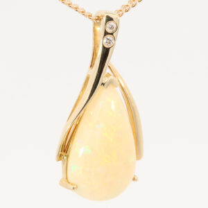 Yellow Gold Green Orange Yellow Red Crystal Opal and Diamond Pendant