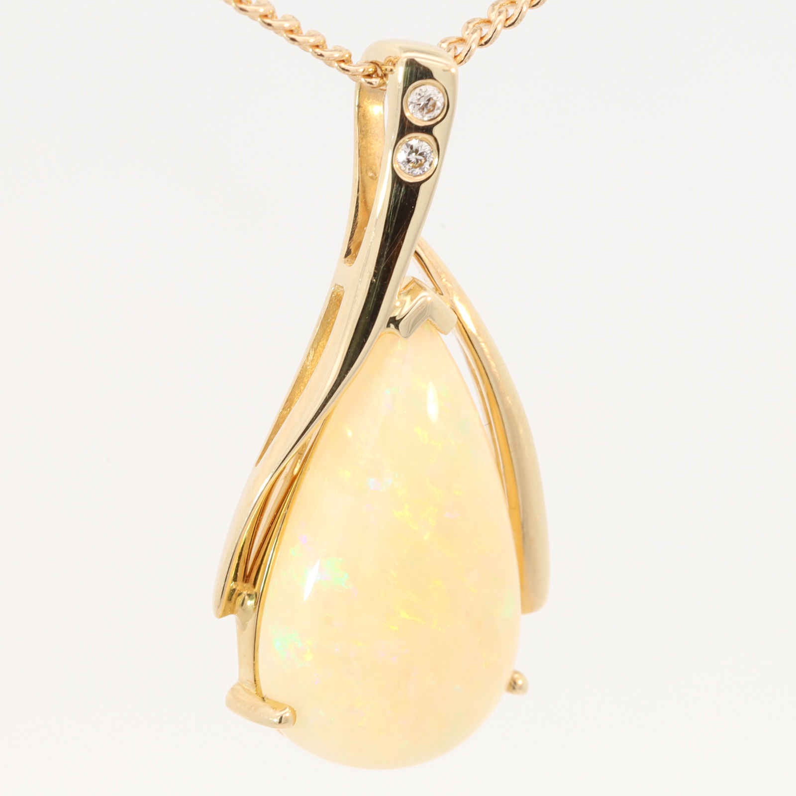 Yellow Gold Green Orange Yellow Red Crystal Opal and Diamond Pendant
