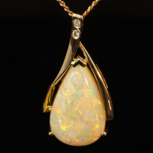 Yellow Gold Green Orange Yellow Red Crystal Opal and Diamond Pendant